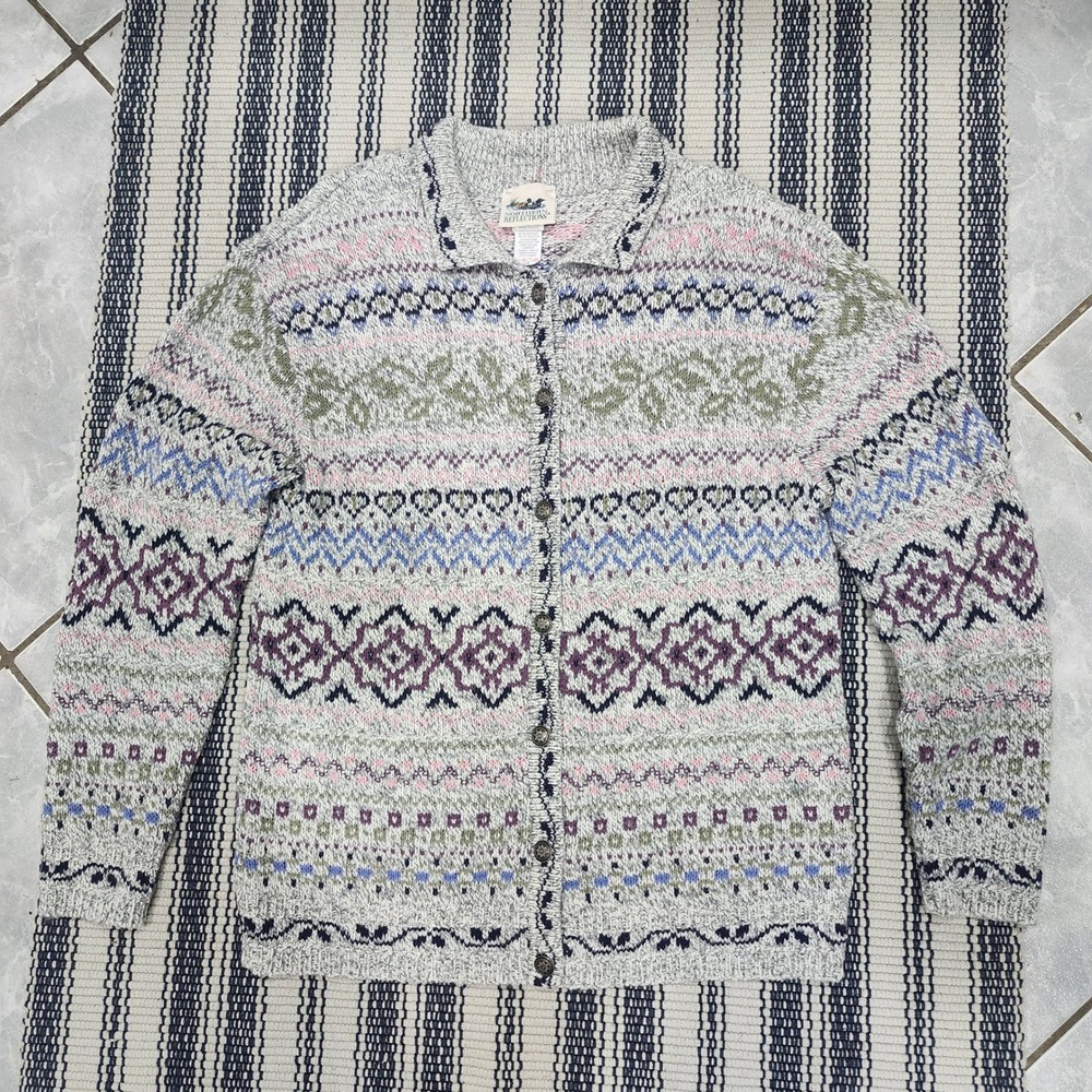 Northern Reflections Vintage Fair Isle Cotton Wool Cardigan Grey Purple Large